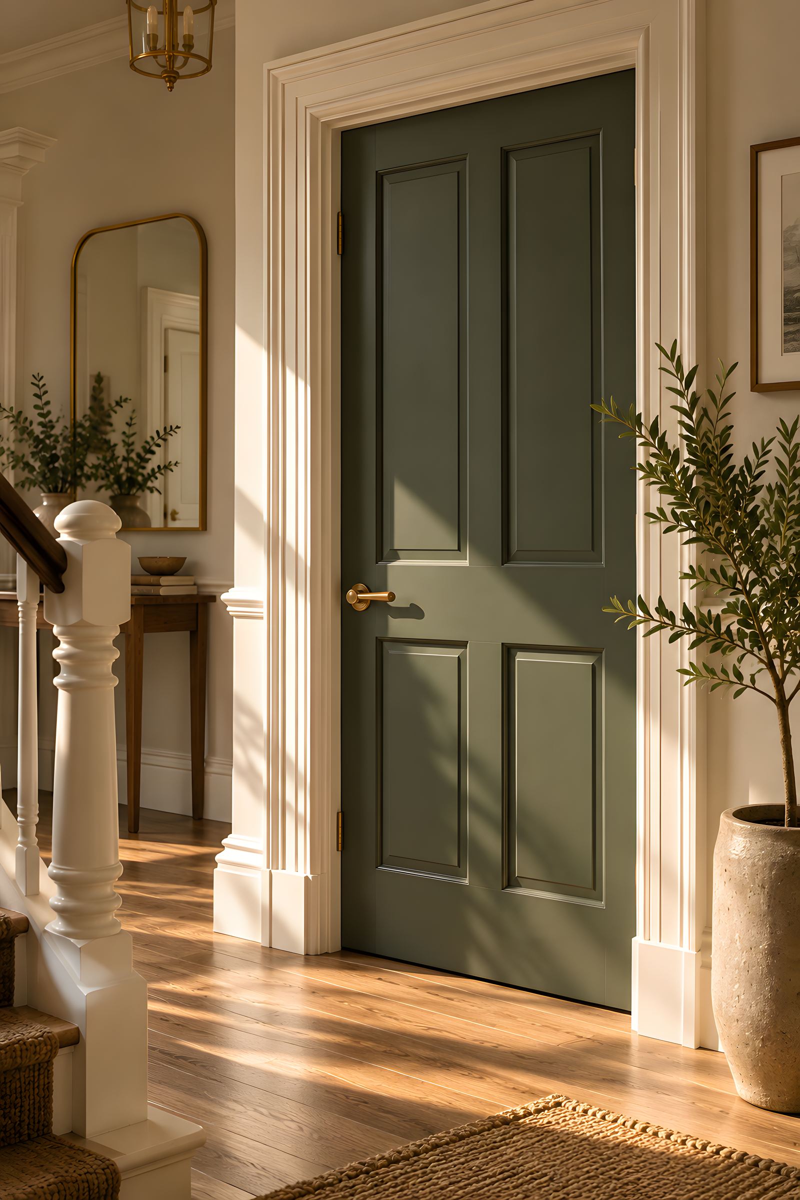 A deep green panelled internal door